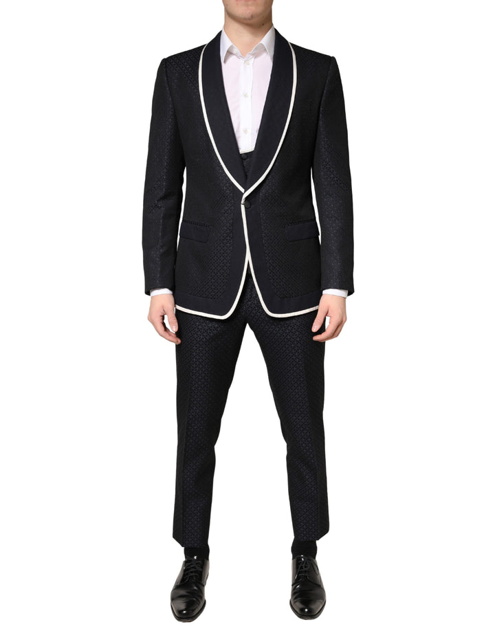 Dolce & Gabbana Black White Single Breasted SICILIA Men 3 Piece Suit