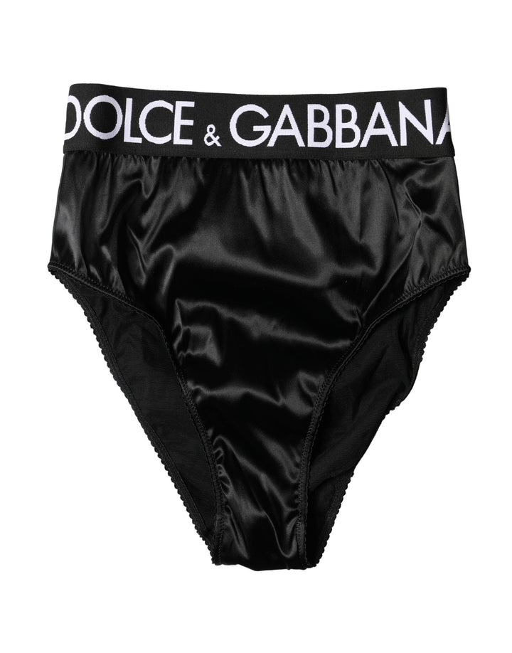 Dolce & Gabbana Black Satin High-Waist Brief Logo Women Underwear