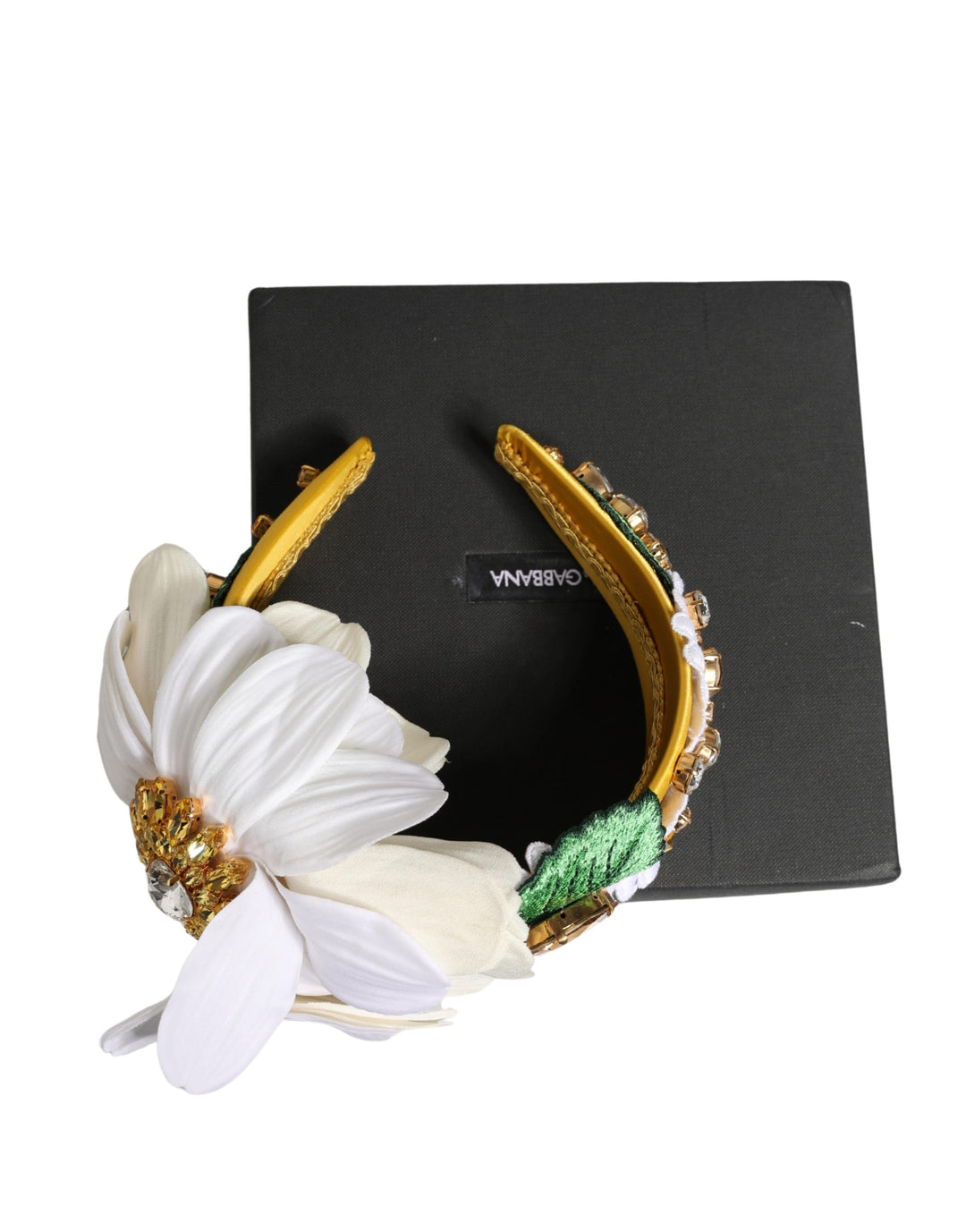 Dolce & Gabbana White Yellow Silk Blend Floral Crystals Diadem Headband