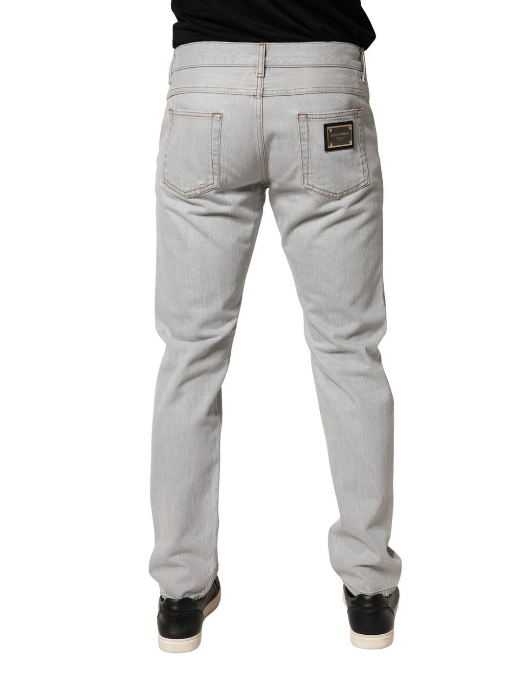 Dolce & Gabbana Light Gray Ripped Cotton Regular Denim Jeans
