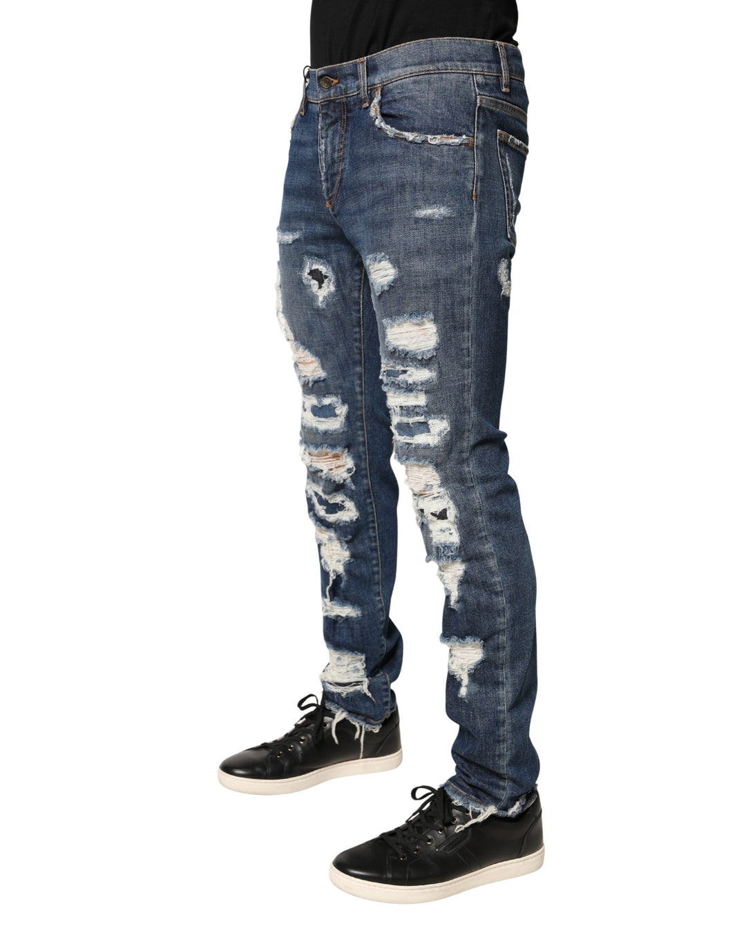 Dolce & Gabbana Blue Distressed Skinny Men Cotton Denim Jeans