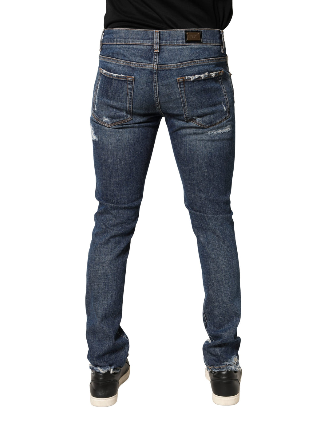 Dolce & Gabbana Blue Distressed Skinny Men Cotton Denim Jeans