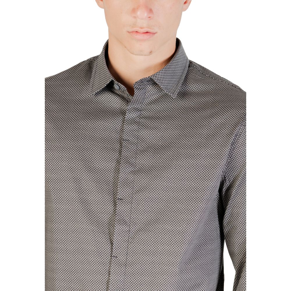 Armani Exchange Blue Cotton Pattern Shirt