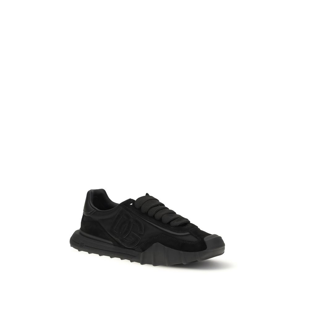 Dolce & Gabbana Black Calf Leather Bos Taurus Athletic Sneakers