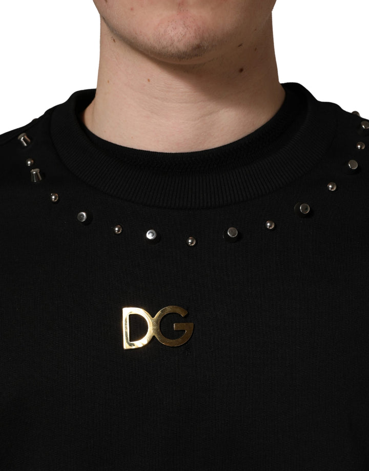 Dolce & Gabbana Black Embellished Cotton Sweatshirt Sweater