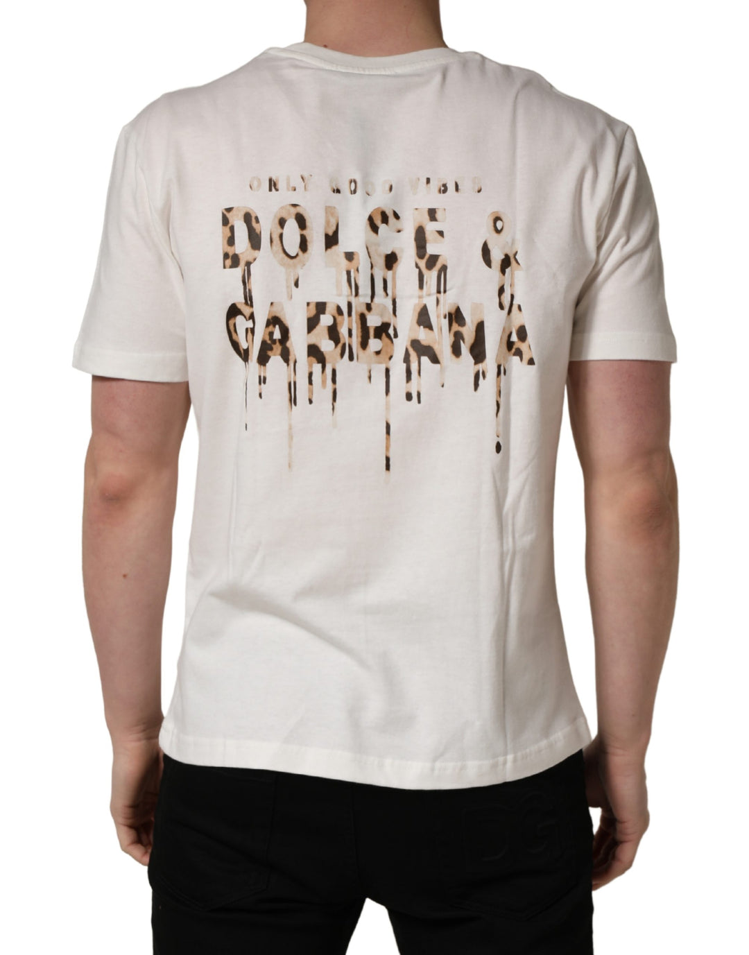 Dolce & Gabbana White Logo Patch Cotton Men Crew Neck  T-shirt