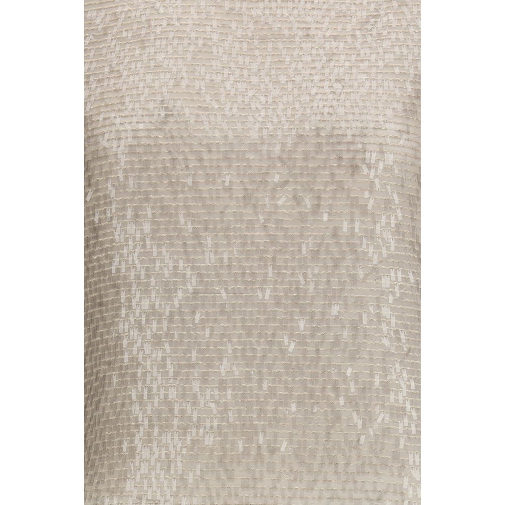 Brunello Cucinelli Beige Silk T-Shirt