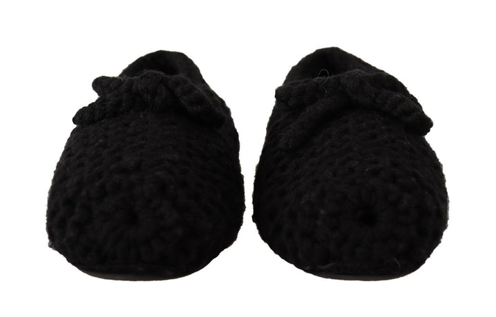 Dolce & Gabbana Black Slip On Ballerina Flats Wool Knit Shoes