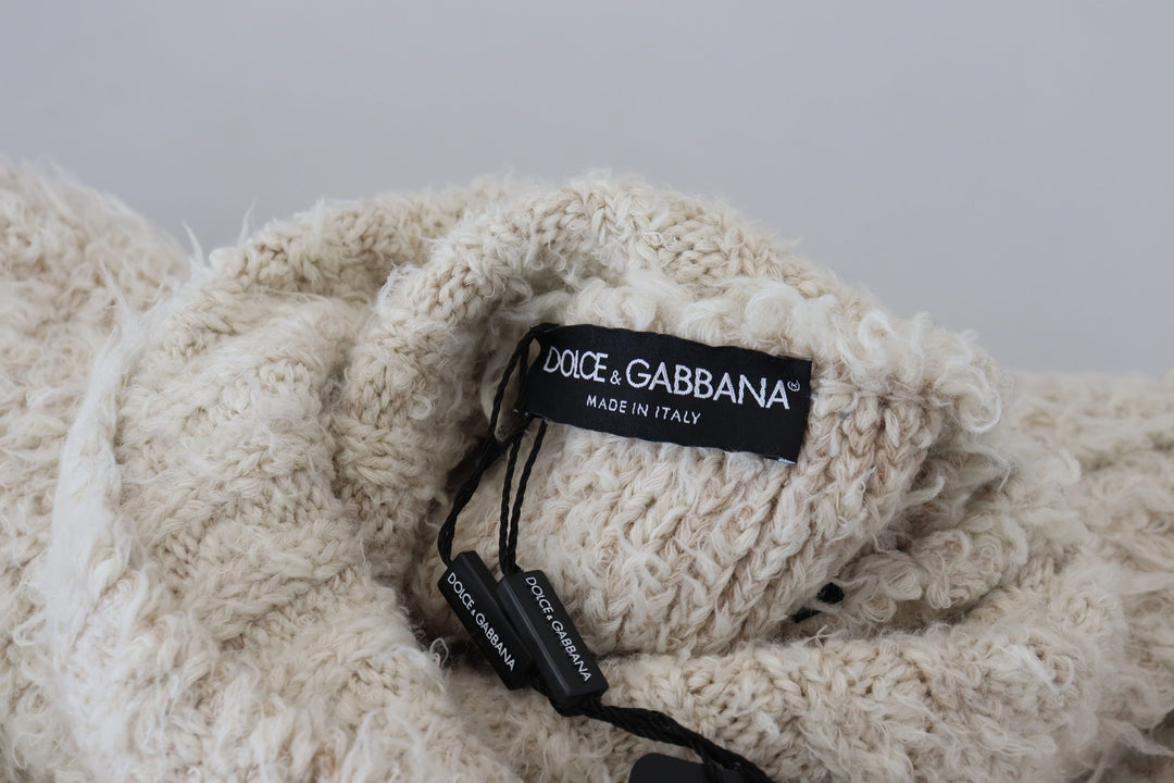 Dolce & Gabbana Cream Wool Knit Turtleneck Pullover Sweater