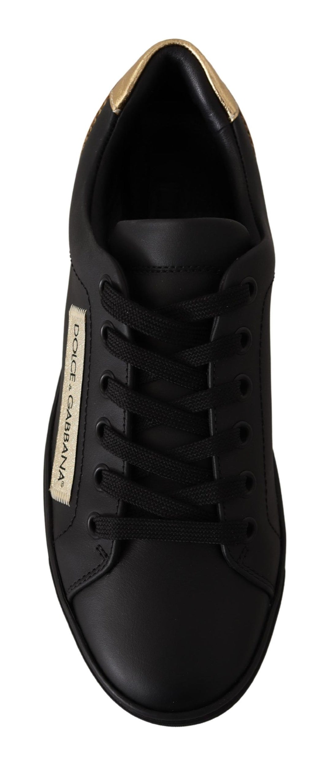 Dolce & Gabbana Black Gold Leather Low Top Sneakers Womens Shoes