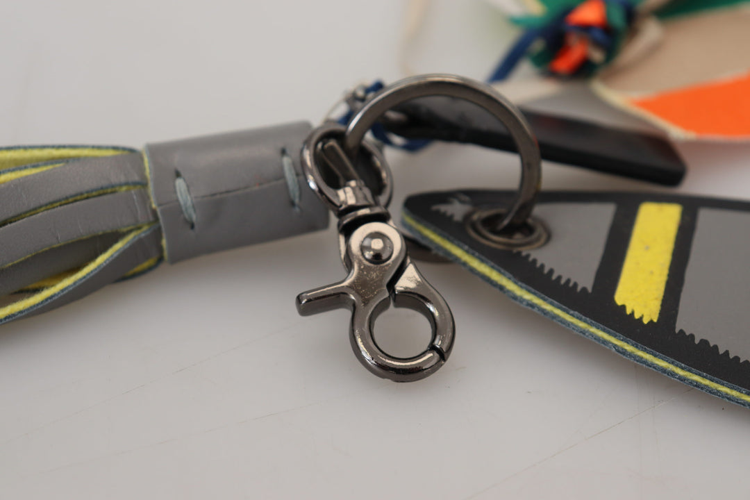 MSGM Multicolor Rocket Ship Silver Tone Metal Keychain