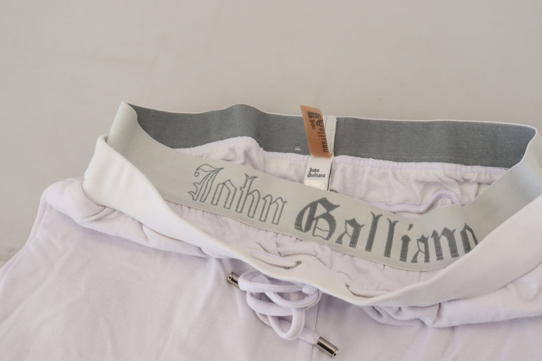 John Galliano White Cotton Logo Mens Jogger Pants