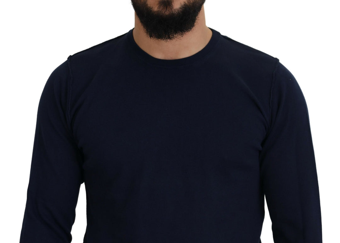 Paolo Pecora Milano Blue Cotton Crewneck Pullover Sweater