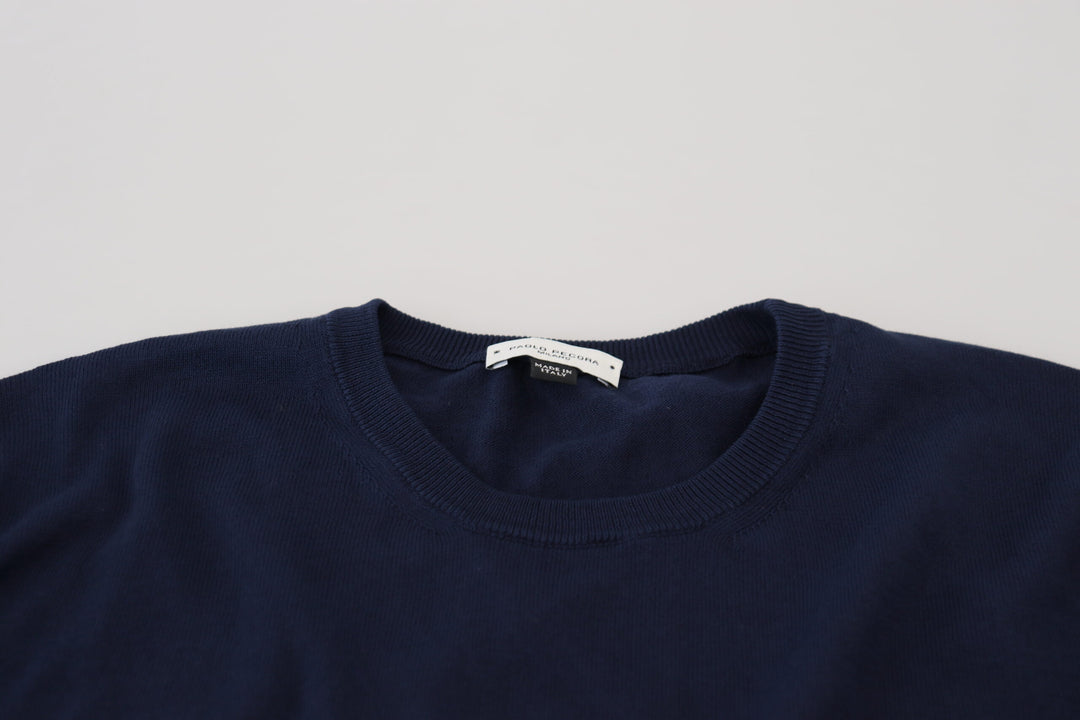 Paolo Pecora Milano Blue Cotton Crewneck Pullover Sweater