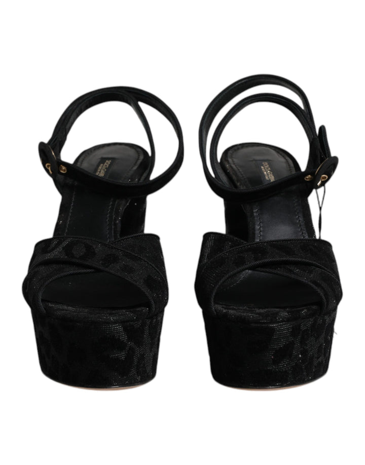 Dolce & Gabbana Black Leopard Platform Heels Sandals Shoes