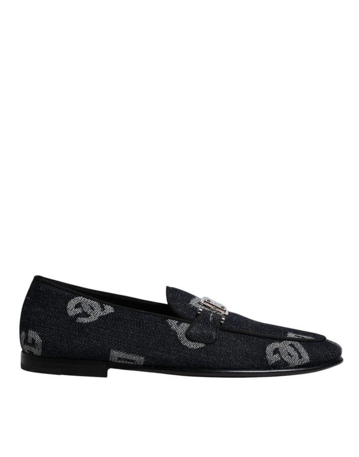 Dolce & Gabbana Black Logo Cotton Loafers Formal Dress Shoes