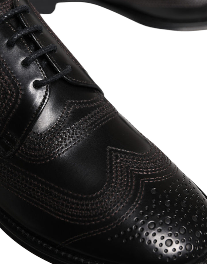 Dolce & Gabbana Black Embroidered Classic Leather Derby Dress Shoes