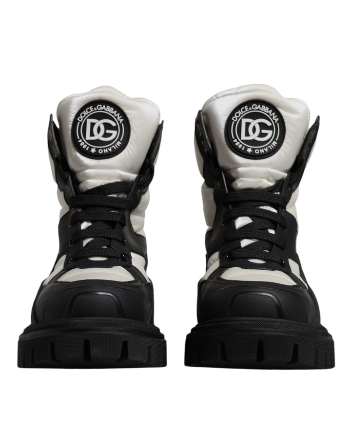 Dolce & Gabbana Black White Padded Mid Calf Lace Up Boots Shoes