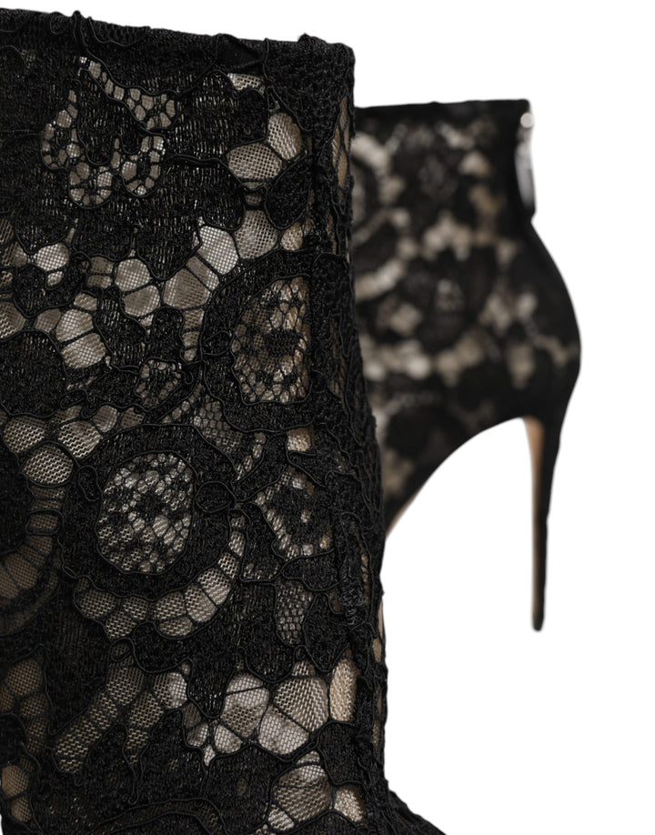 Dolce & Gabbana Black Floral Lace Heels Ankle Boots Shoes