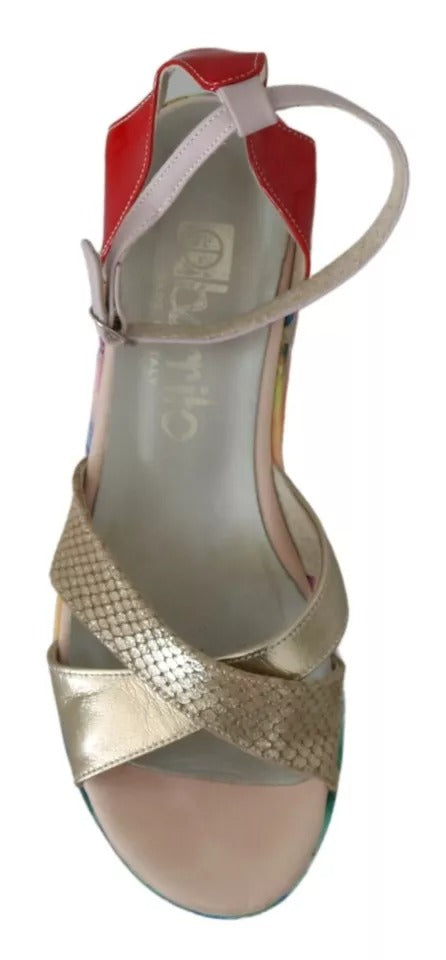 EBARRITO Multicolor Leather Ankle Strap Wedge Heel Sandals Shoes