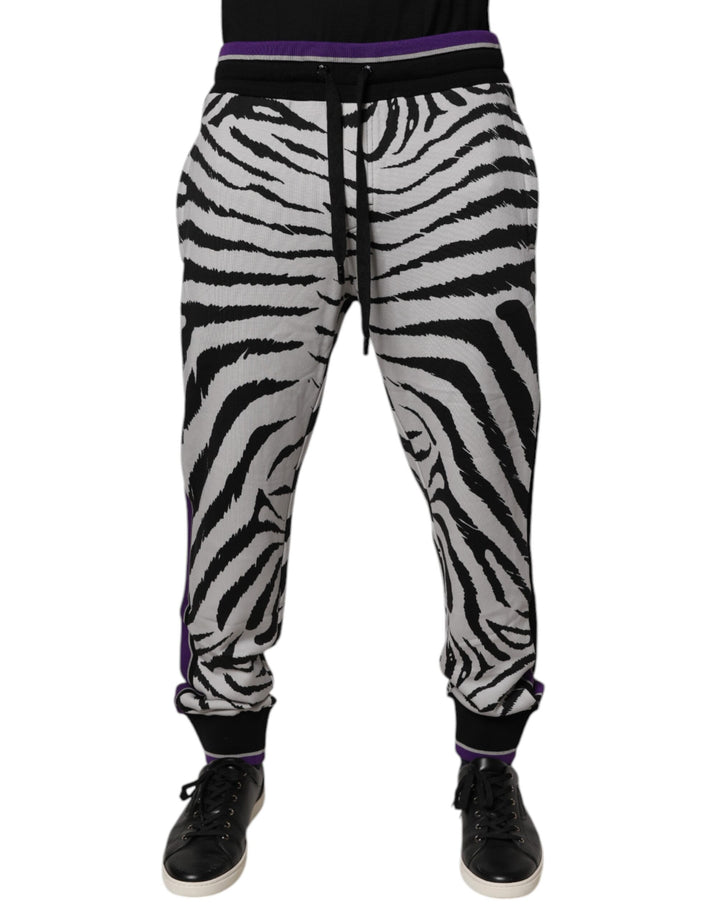 Dolce & Gabbana Black White Zebra Men Jogger Sweatpants Pants