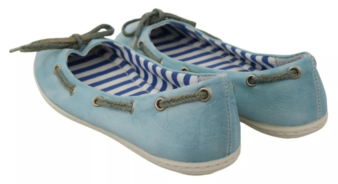 Pantofola D'Oro Sky Blue Suede Lace Bow Loafers Ballet Flat Shoes