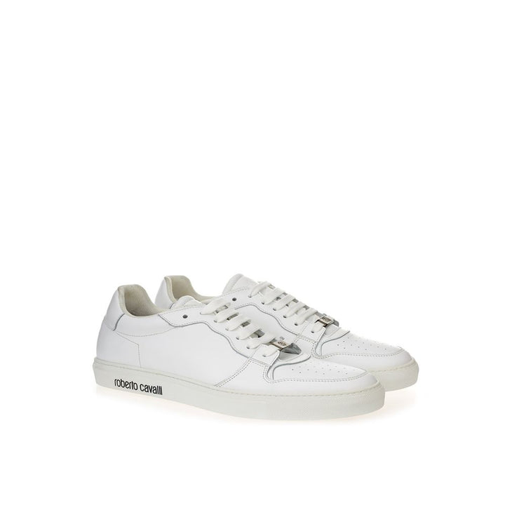 Roberto Cavalli White Leather Low Top Sneakers