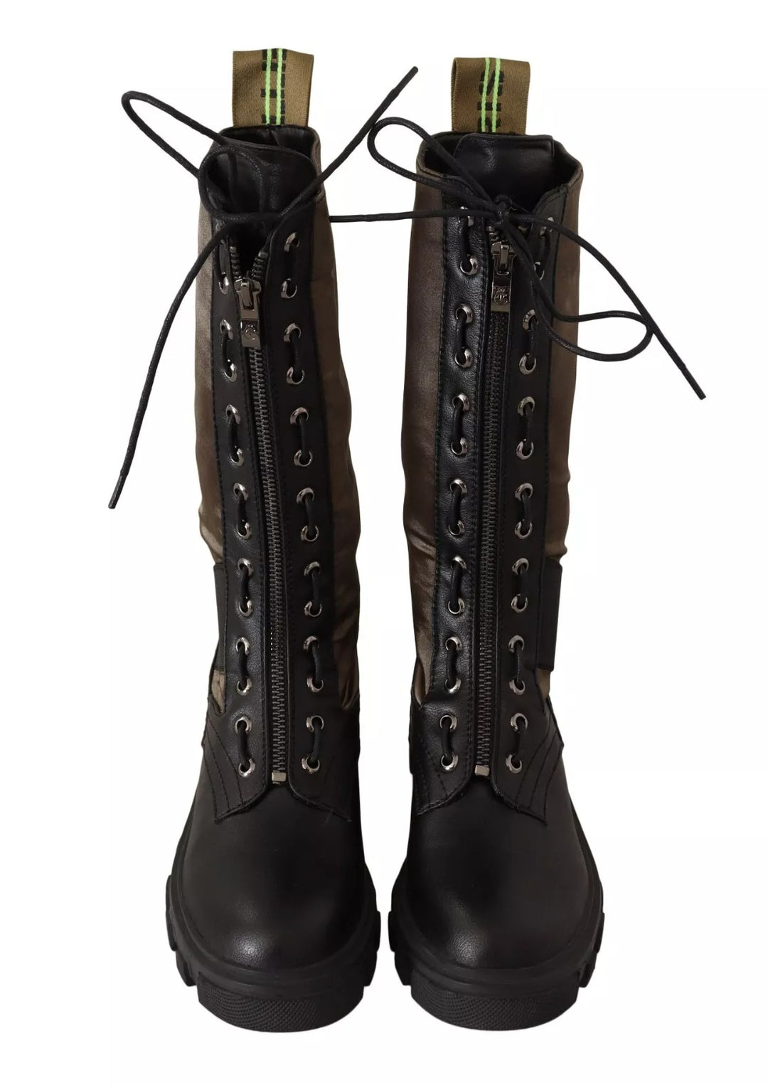 Gaelle Black Green High Combat Boots Lace Up Military Shoes