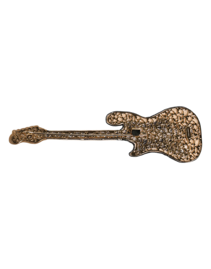 Dolce & Gabbana Gold Brass Logo Beaded Guitar Pin Brooch