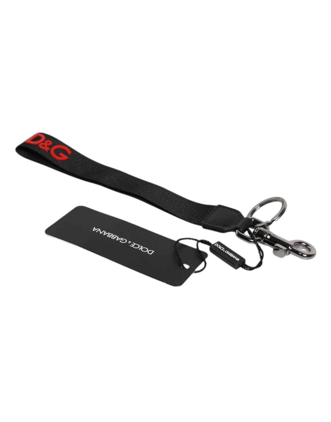 Dolce & Gabbana Black Logo Nylon Silver Brass Men Holder Keychain Keyring