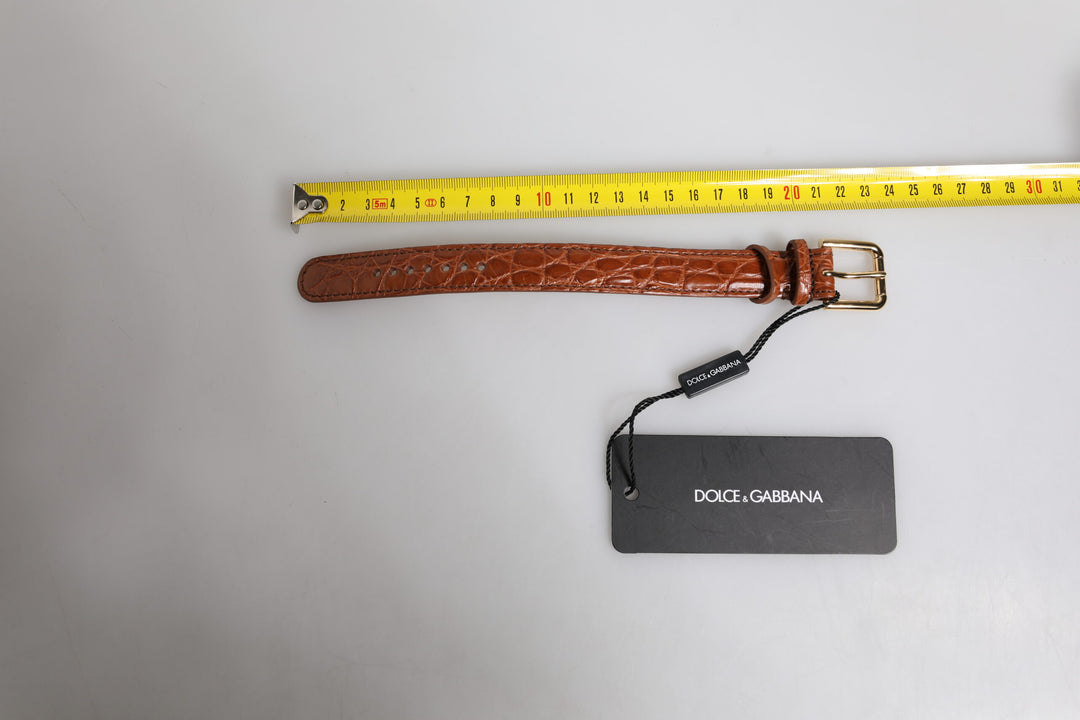 Dolce & Gabbana Brown Textured Leather Gold Metal Buckle Armband