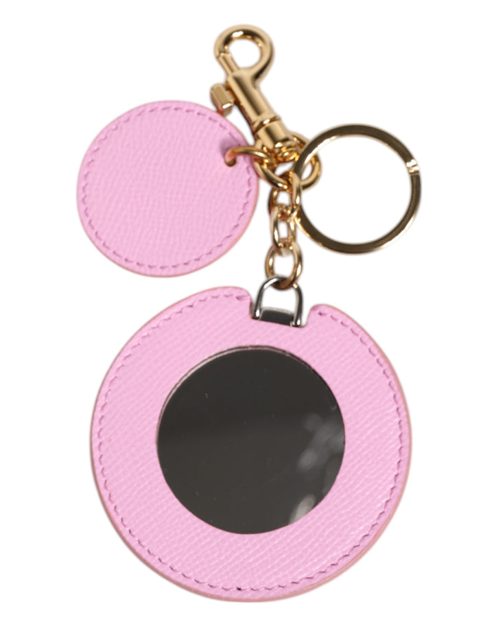 Dolce & Gabbana Pink Calf Leather Gold Metal Logo Print Keyring Keychain