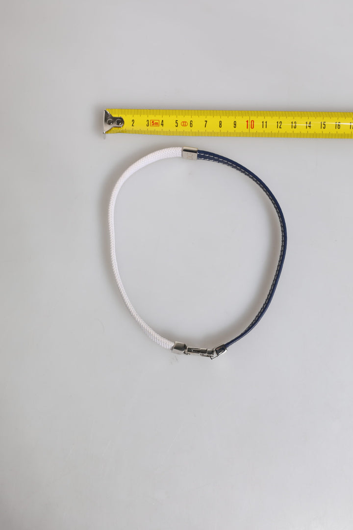 Dolce & Gabbana Blue White Leather Trimmed DG Engraved Silver Tone Clasp Bracelet