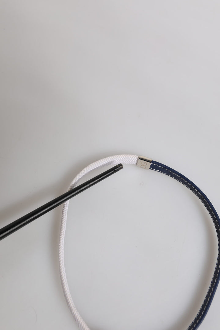 Dolce & Gabbana Blue White Leather Trimmed DG Engraved Silver Tone Clasp Bracelet