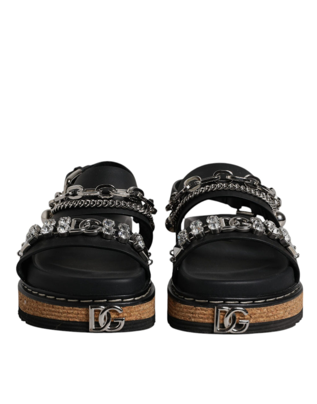 Dolce & Gabbana Black Crystal Embellish Strap Sandals Shoes
