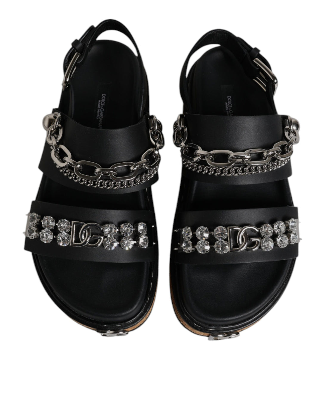 Dolce & Gabbana Black Crystal Embellish Strap Sandals Shoes