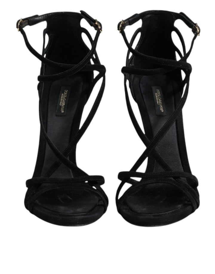 Dolce & Gabbana Black Leather Stiletto Heels Sandals Shoes