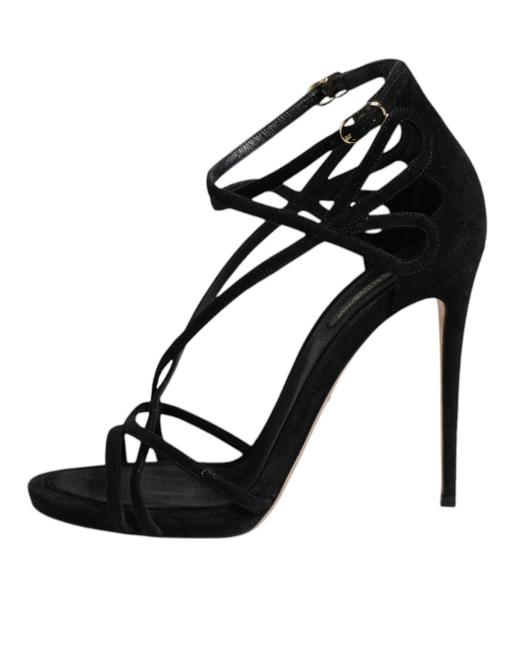 Dolce & Gabbana Black Leather Stiletto Heels Sandals Shoes