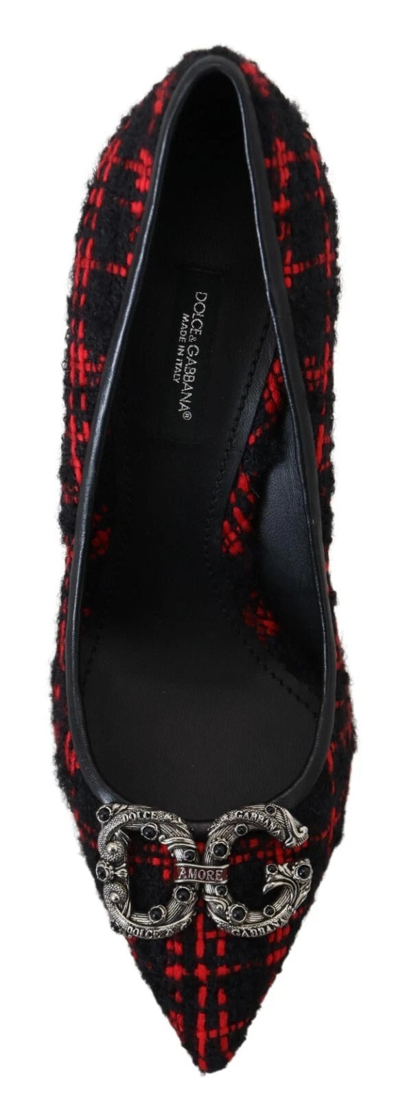 Dolce & Gabbana Red Black Tweed DG Amore Heels Pumps Shoes