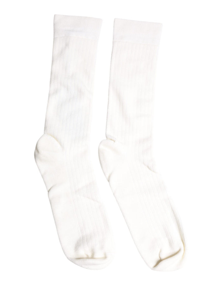 Dolce & Gabbana White Cotton Solid Mid Calf Men Socks