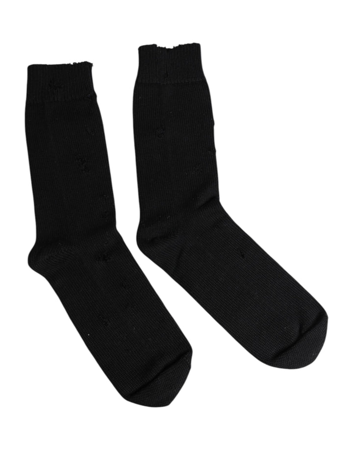 Dolce & Gabbana Black Solid Stretch Mid Calf Men Socks