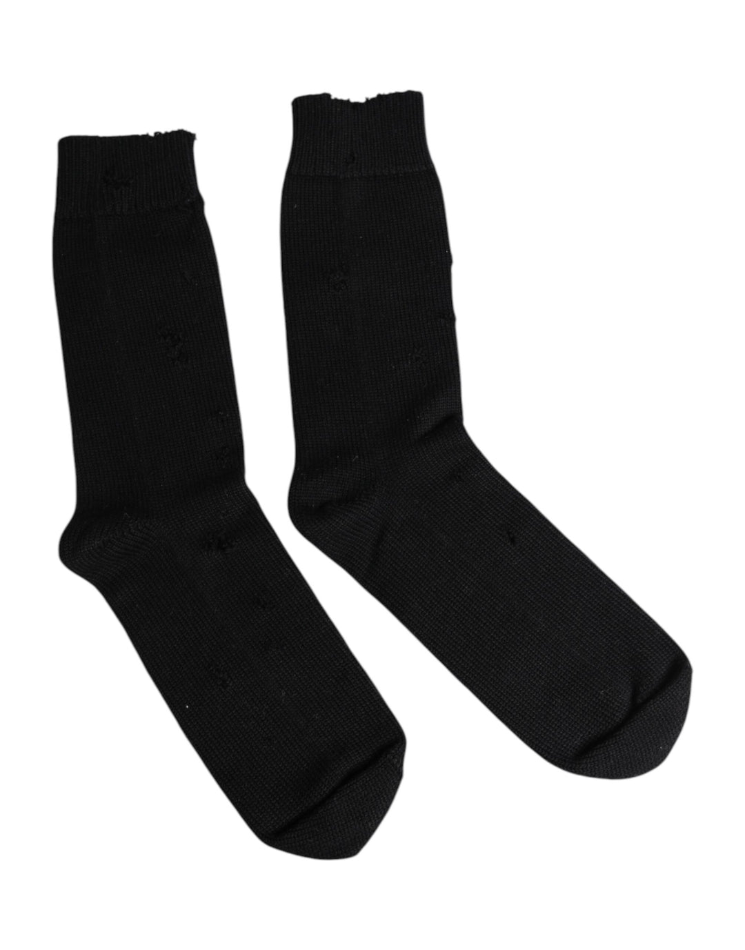 Dolce & Gabbana Black Solid Stretch Mid Calf Men Socks