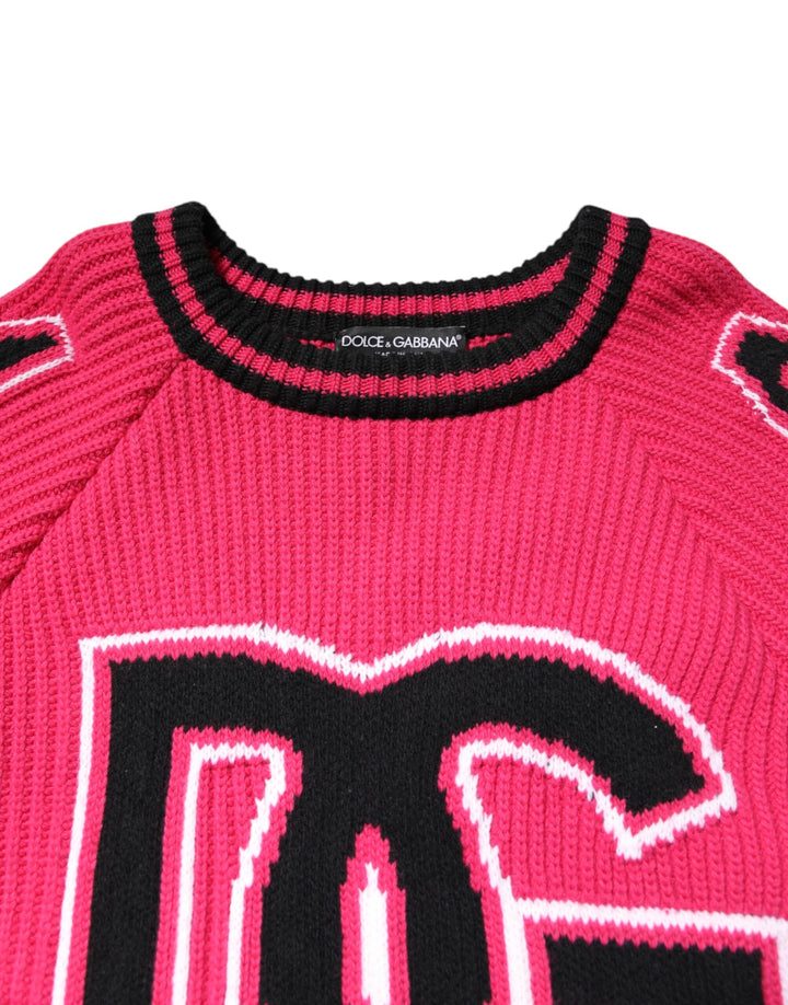 Dolce & Gabbana Pink Cotton Logo Print Knit Pullover Sweater