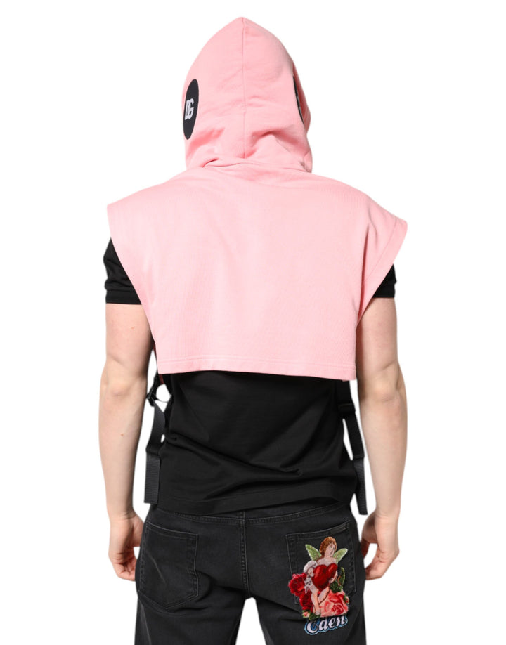 Dolce & Gabbana Pink Cotton Hooded Men Sportswear Vest Sweater