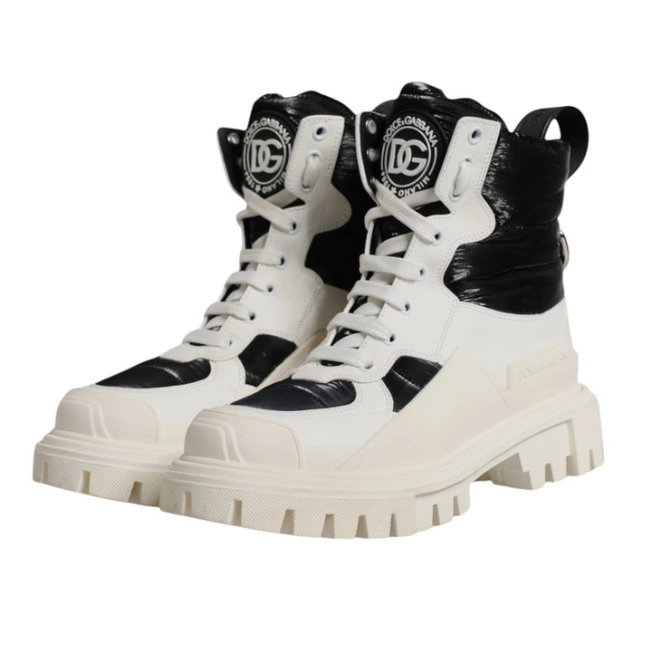 Dolce & Gabbana White Padded Mid Calf Lace Up Boots Shoes