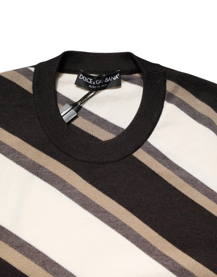 Dolce & Gabbana Multicolor Stripes Crew Neck Pullover Sweater