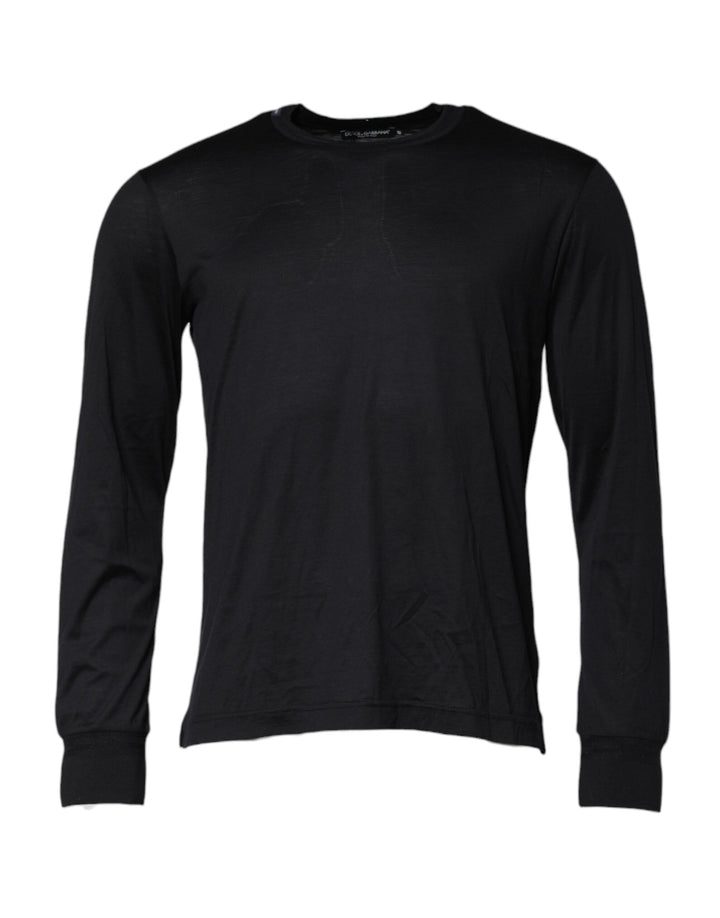Dolce & Gabbana Dark Blue Silk Crew Neck Men Pullover Sweater