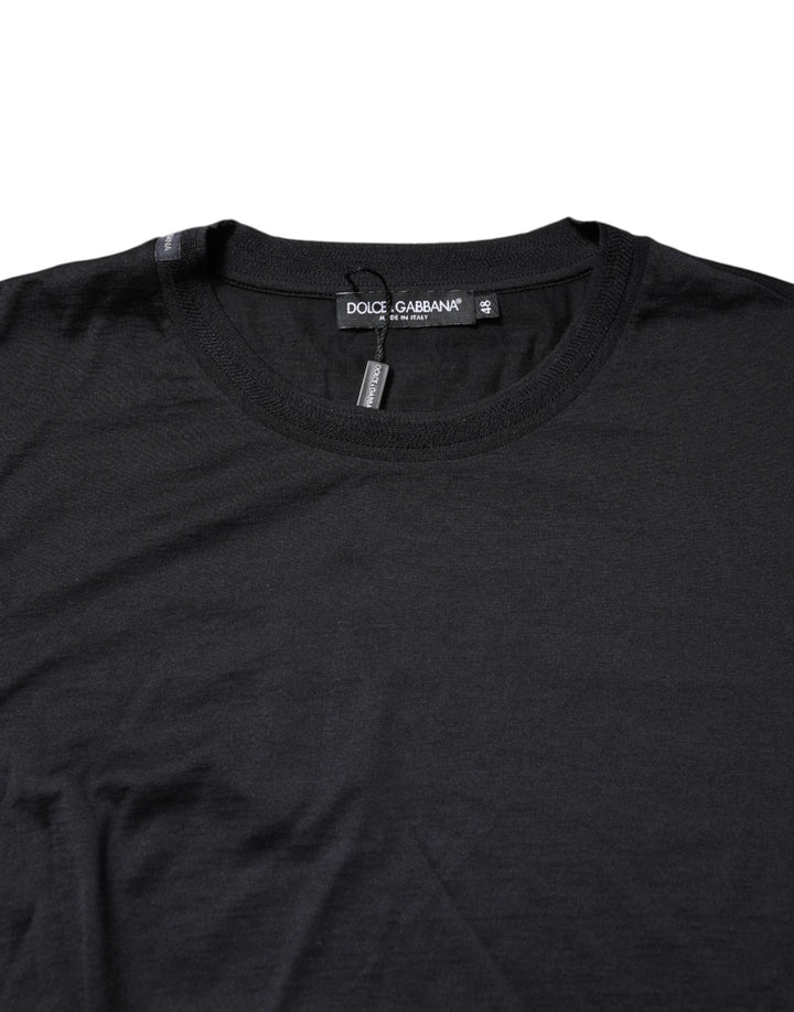 Dolce & Gabbana Dark Blue Silk Crew Neck Men Pullover Sweater