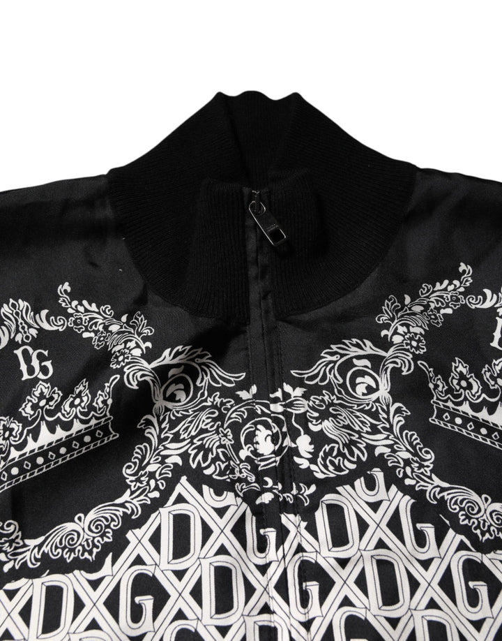 Dolce & Gabbana Black White Bandana Print Full Zip Sweater