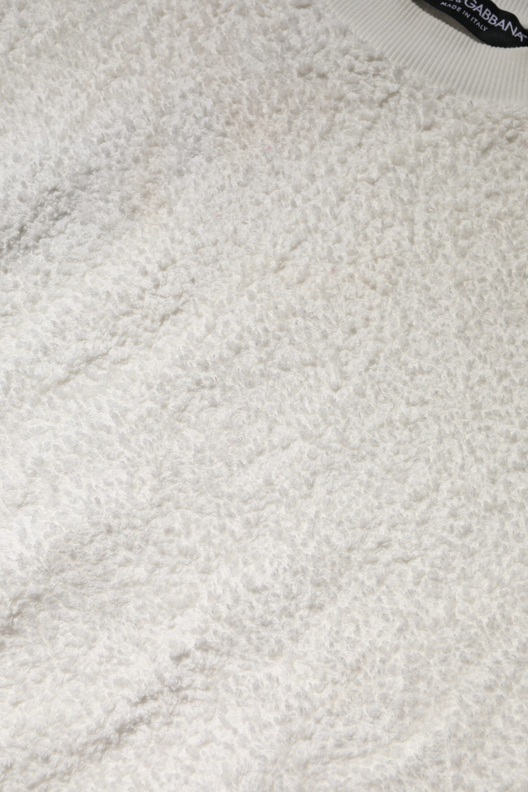 Dolce & Gabbana White Cotton Fleece Crew Neck Sweater